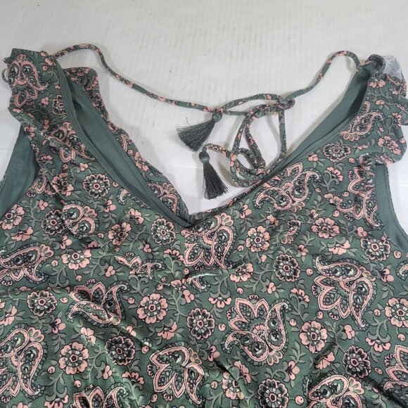 Ann Taylor Loft Floral Print Green Sleeveless A-Line Dress Size M - Picture 8 of 9